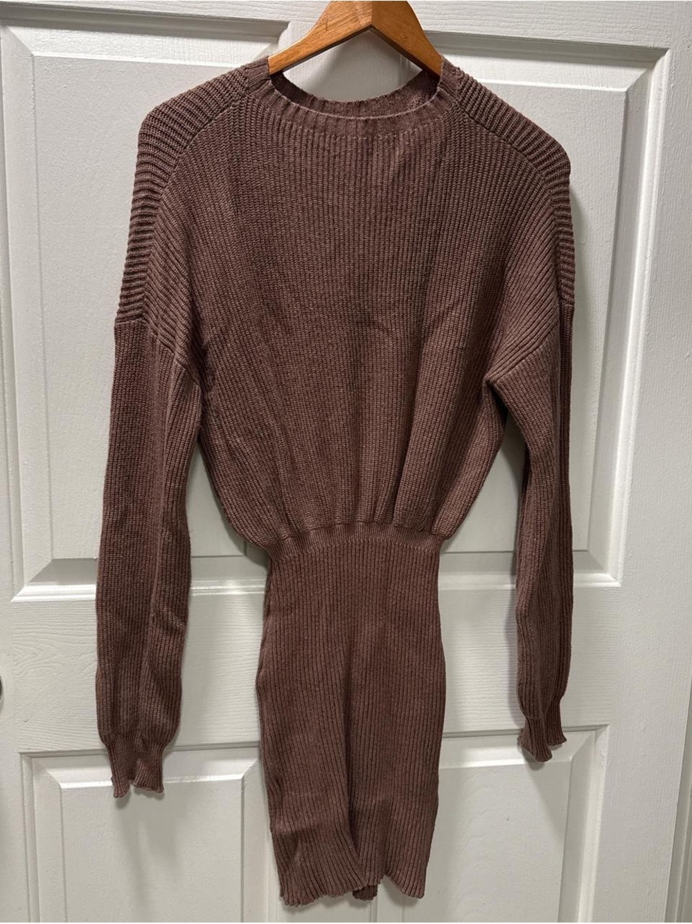 SHEIN Mauve Brown Ribbed Knit Crewneck Sweater Dress